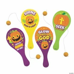 Budget 👏 Christian Pumpkin Paddleball Games - 12 Pc. 👏