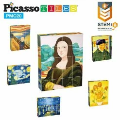 Coupon 😍 PicassoTiles 1" Magnetic Puzzle Cubes World Famous Paintings - 20pcs 🛒
