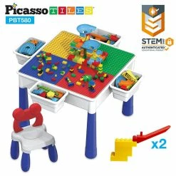 Cheapest 👏 PicassoTiles - Large Building Blocks Activity Center Table & Chair Set PBT580 🎁